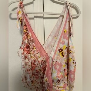 Free People Pink and White Floral Wrap Top